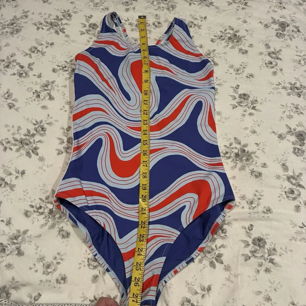 NWOT $218 Sz Medium TORY BURCH SPORT ONE-PIECE SWIMSUIT Patriotic Swirl